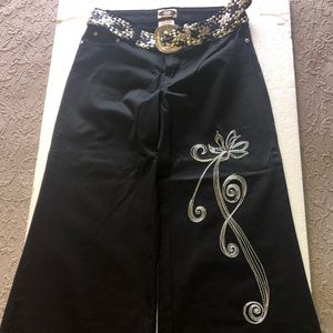 Elite Jeans - size 9/10 - cropped black with silver bling down leg and pocket